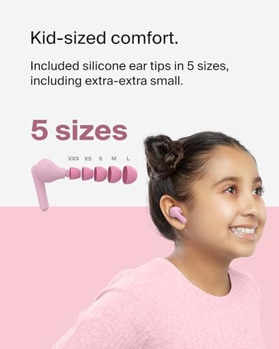 Belkin SoundForm Nano 2 Bluetooth Earbuds for Kids with Built-in Microphone, 28H Battery Life, Safe 85dB Volume, IPX5 Water Resistance - Kids Bluetooth Earbuds for iPhone, iPad, Galaxy, & More - Pink — view 4