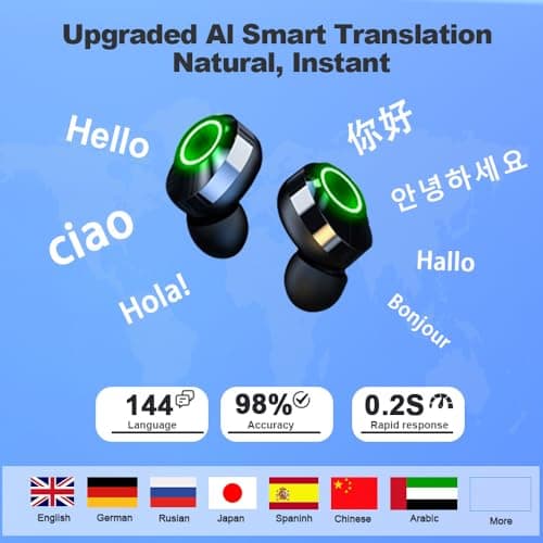 xctopest TWS AI Language Translator Earbuds Real Time, Supports 144 Languages, Earphone 3-in-1 Accents，Headphones Language Earbud Translators Bluetooth & APP for Travel, Business, and Learning（Black） — view 2