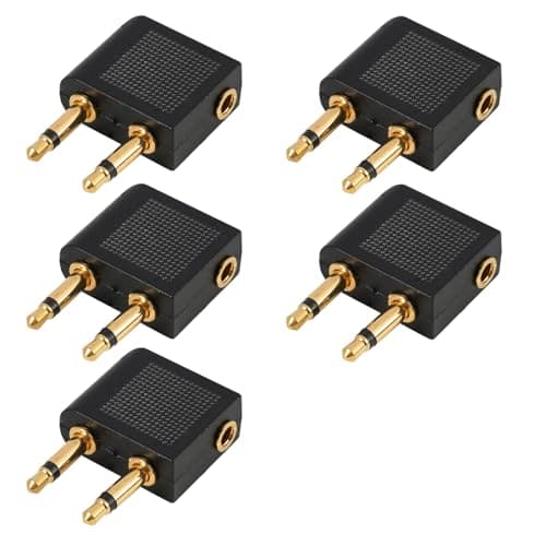Bgfaquri 5 Pack Airplane Headphone Adapter, Airplane Flight Adapters for Headphones Gold Plated Flight Headphone Converter Plug for In Flights Entertainment Compatible with Wired Headphones Earphones