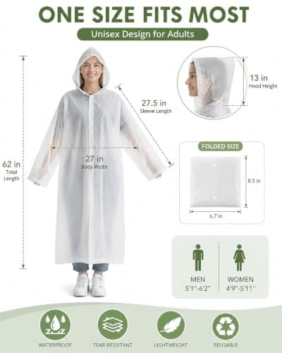 6 Pack Rain Ponchos for Adults Reusable - EVA Raincoat with Drawstring Hood — view 4
