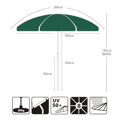 Sekey 2m Garden Parasol with Umbrella Cover - Adjustable and Portable Patio Umbrella for Beach, Garden, Pool, and Patio - UPF 50+ Sun Protection — view 3