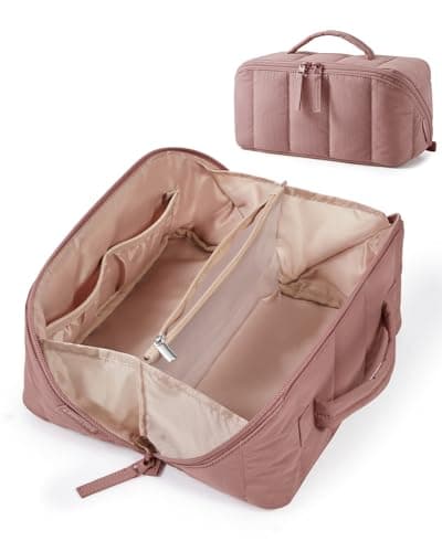 BAGSMART Travel Makeup Cosmetic Bag for Women, Flat Lay, with Clear Pocket
