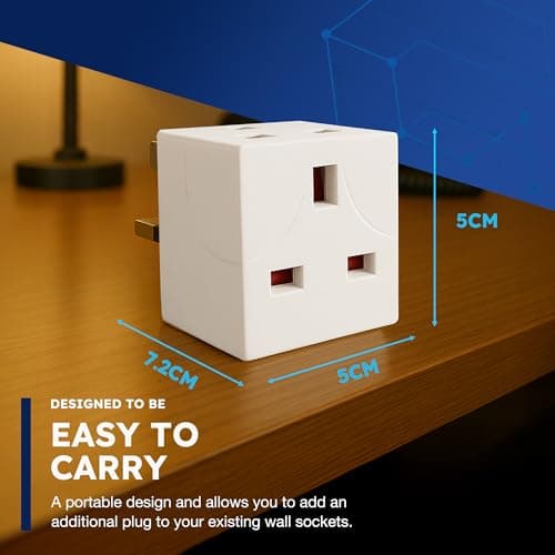 Desiretech 2 Way Adaptor – UK Double Plug Adapter – Compact Multi Plug Socket for Home & Office – Dual Extension Plug for Appliances, TV, PC, Kitchen & Lighting – White (1 Pack) — view 4