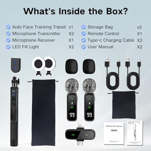 Vlogging Kit for iPhone,180CM Phone Tripod with Light and Microphone — view 6