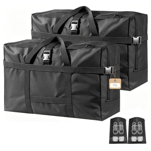 2 Pack Oxford Fabric Extra Large Travel Bag Foldable Duffle Bag, Waterproof Sturdy Holdall Luggage Bags for Moving Bedding Clothes Storage, 75L Moving Bags with Zippers and Handles - 60x31x40cm