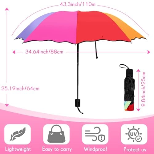 Cunno 12 Pieces Rainbow Umbrella Portable Tri Folded 8 Ribs Travel Umbrella Windproof Compact Collapsible for Women Men Kids Rain Travel — view 4