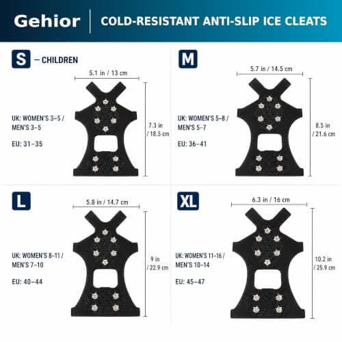 Gehior Ice Grips for Shoes and Boots, 10-Stud Anti-Slip Crampons with Stainless Steel Spikes, Flexible TPE Snow Grips for Winter Walking, Hiking, Trekking and Ice Fishing (L) — view 5