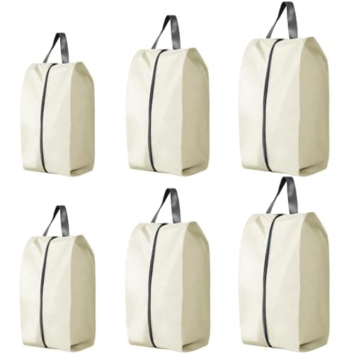 CJWLKJ 6Pcs Multi-Size Travel Shoe Bags Portable Travel Gifts Shoe Organizer with Zipper Closure, Waterproof Nylon Shoe Storage Organizer with Handle Travel Bags for Men and Women, Beige