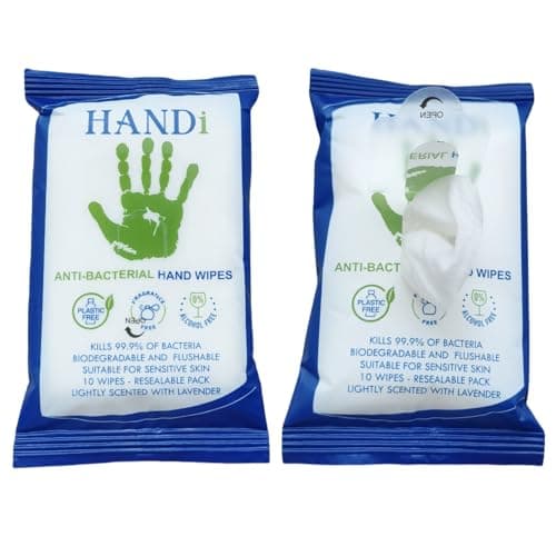 Incofend Handi 5 Packs Antibacterial Wet Wipes Hand Sanitizing Travel Disinfectant Camping Pocket Sports Gym Alocohol Plastic Free Flushable Biodegradeable Body Toilet Sanitising Adults Kids — view 2