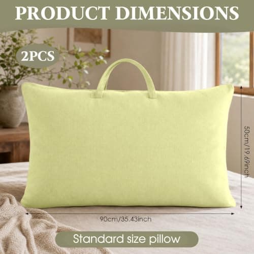2 Pack Travel Pillow and Blanket Bags, 100% Cotton Canvas Pillow Storage Bag with Handles, Heavy Duty Breathable Organizer for Bedding Linens, Pillow Bag for Traveling(2,Olive Green,20"x36") — view 2