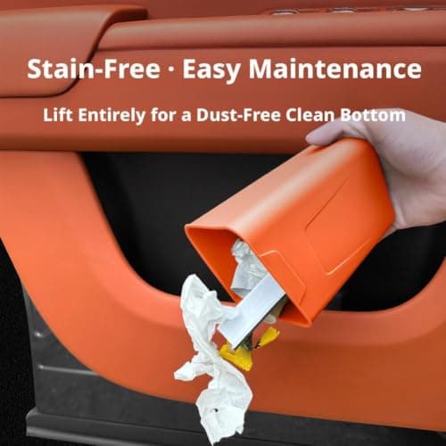 Car Interior Storage Box – Car Door Organizer with Umbrella Holder & Trash Can, Black Silicone Side Pocket for Vehicle, Multi-Functional Door Storage, Easy Clean (Orange Left) — view 3
