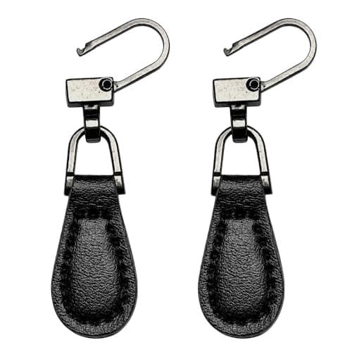 ROKEL Zipper Puller Replacement – 2 Pack Black Leather Zip Pull Repair, Durable Zip Tags for Backpacks, Jackets, Luggage & Bags – Easy Fix Broken Zip Extension (Plain Black Tear Drop, 2 Pack)