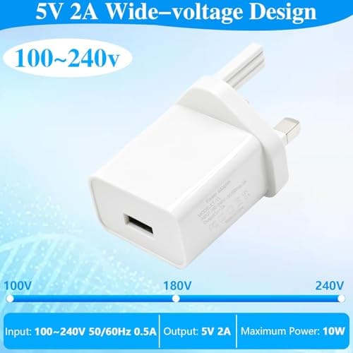 2 Pack USB Plug Adapter UK 5V 2A 10W Wall Charger Single Port — view 2