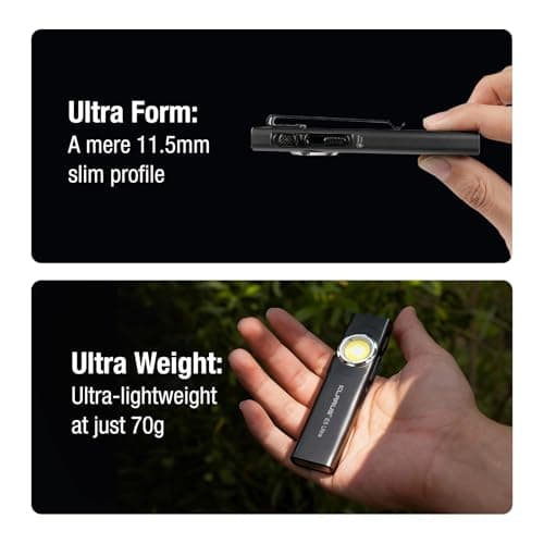 klarus E5 Ultra Torch, 850 Lumens EDC Flashligh Ultra-Thin Triple-Light Pocket Torch, USB Rechargeable with Magnetic Tail & Clip, Bright Work Light for Hiking Camping (Black) — view 3