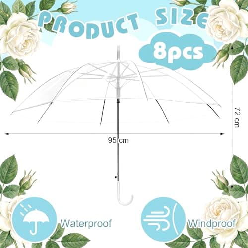 Hestya 8 Pack Clear Umbrellas for Wedding, 37.4 Inch, Clear — view 2