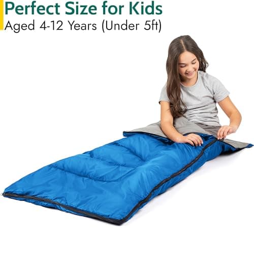 Trail Kids Sleeping Bag, Mini Envelope 200gsm, 2 Season Summer Spring Autumn, Boys, Girls, Outdoor Camping, Lightweight Compression Carry Bag, 160cm x 65cm — view 3