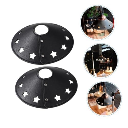 HOLIDYOYO 2pcs Black Leather Hanging Lampshade Covers for Outdoor Camping and Travel, Drum Style Lamp Shades for Hanging Lights, Sturdy Protective Lamp Covers for Portable Lanterns — view 2