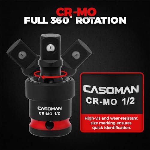 CASOMAN 20PCS 1/4" 3/8" 1/2" Drive Impact Socket Adapter Set, Includes Hex Shank Adapters & Reducers, CR-MO Universal Swivel Socket — view 4