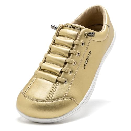 HOBIBEAR Womens Mens Wide Minimalist Barefoot Fashion Trainers Zero Drop Shoes Gold