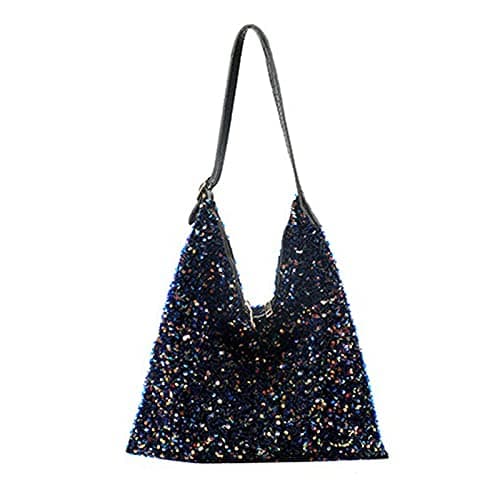 LA HUATE Women Glitter Sequins Shoulder Tote Large Capacity Shopping Bag Zipper Travel Pouch Bag