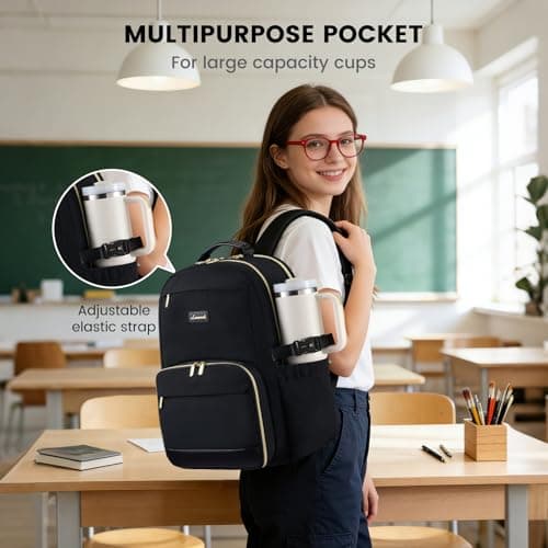 LOVEVOOK Laptop Backpack for Women with Lunch Compartment and Pouch Pocket for Large Capacity Cup,15.6 Inch Insulated Cooler Laptop Rucksack Work Travel College Teacher Business Picnic Lunch Bag Box — view 2