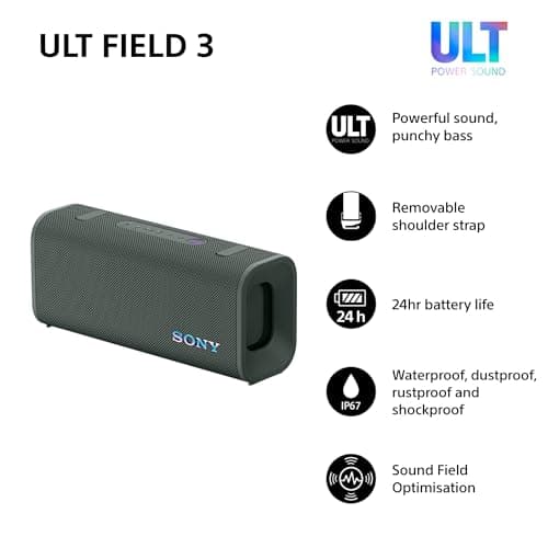 Sony ULT FIELD 3 - Portable Bluetooth Speaker with ULT POWER SOUND, 24hr Battery, IP67, Waterproof, Dustproof, Shockproof, Detachable Shoulder Strap, Compact - Forest Gray — view 2