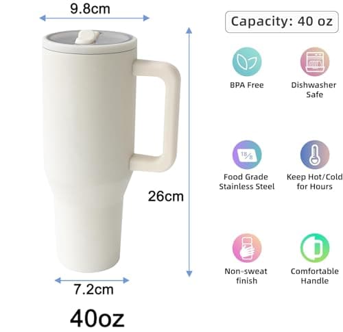 ZHUIYIWIN Tumbler with Folding Straw and Handle, Water Bottle Coffee Cup Travel Mug for Cold or Hot Drinks, Double Wall Stainless Steel Vacuum Insulated Tumbler (White, 1180 ml) — view 2