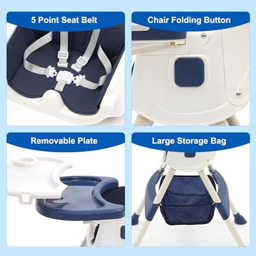 High Chair Adjustable Folding Baby Chair with Multiple Height and 3 Position Backrest 5 in 1 Convertible High Chair Sturdy Portable Travel Friendly Highchair — view 4