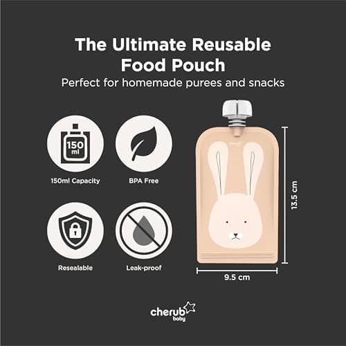Cherub Baby Reusable Yogurt Pouches 5 Pack 150ml Leakproof Freezer Safe BPA-Free Squeeze Bags for Toddler — view 3