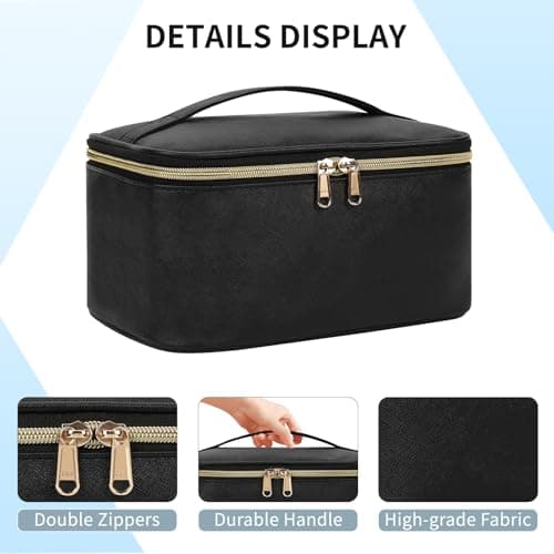 Travel Makeup Bag Portable Cosmetic Bag with Makeup Brushes Organiser Black — view 6