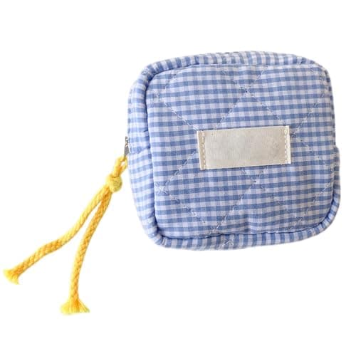 Small Cosmetic Bag Portable Multipurpose Square Check Design