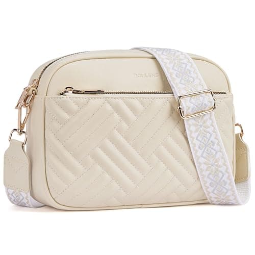 Roulens Small Quilted Crossbody Bags for Women Vegan PU Leather Shoulder Handbags Women's Purses with Wide Strap