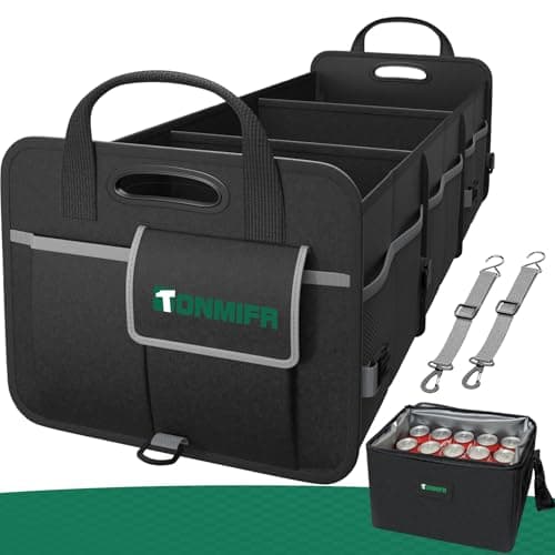 Tonmifr Car Boot Organiser with 20L Fresh-Keeping Bag, Heavy-Duty 600D Oxford Collapsible Tidy for SUV/Hatchback/Estate, Large Capacity Organiser (92L + 20L), 2 Securing Hooks & Reflective Strips
