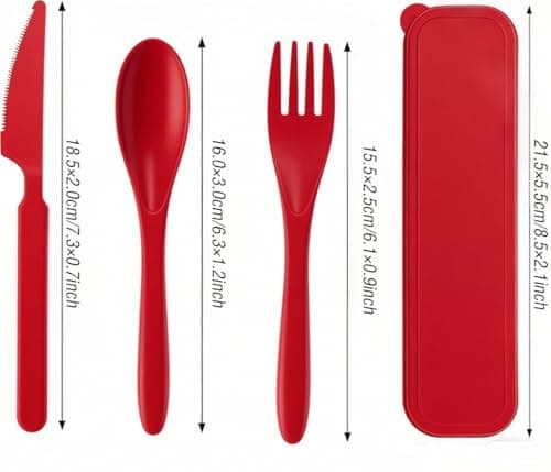Travel Cutlery Set - Portable Reusable Forks Spoon Knife Tableware (Red) — view 2