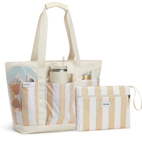 G4Free 35/50L Foldable Beach Bag with Zipper Pockets, Waterproof Tote Pool Handbags for Women, Compatible with Stanley Cup, Weekender, Travel, Holiday