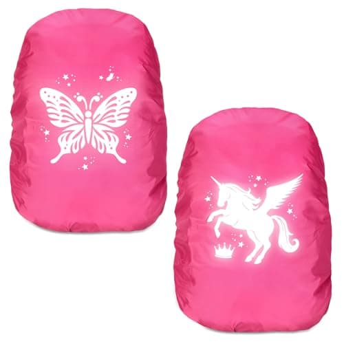 flintronic Waterproof Rain Cover for Backpack, Reflective Rucksack Cover, High Visibility Backpack Cover, Anti-dust, Foldable for Girls, Children, Unicorn & Butterfly