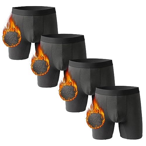 Nuofengkudu Mens Thermal Seamless Boxer Briefs Long Leg Warm Underwear 3D Pouch Bulge Support Stretch Waistband Comfy Trunks Winter Male Classic Anti-Chafing Underpants B 4 Pack Drak Grey XL
