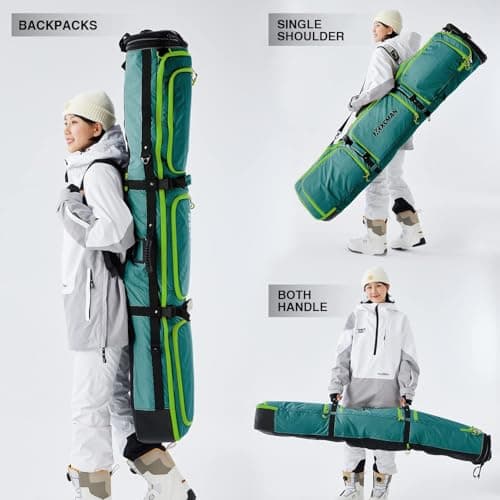 XCMAN Padded Snowboard Bag with Wheels,Adjustable Length 63-75In,Padded Bag for Air Traveling,Loading Capacity 100L… (Green) — view 3