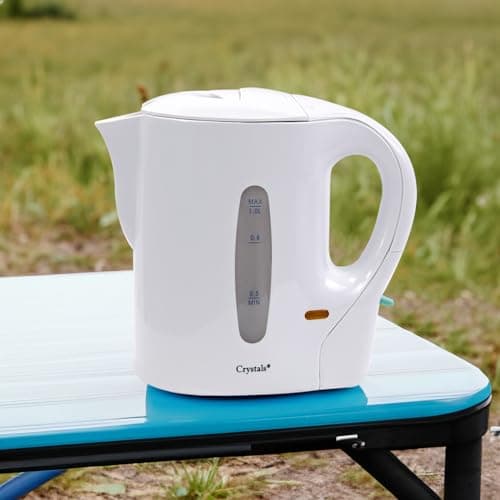 Crystals Cordless Small Plastic Electric Kettle, 1 Litre 830W Low Wattage Kettle for Bedroom Travel Camping Office, Portable Lightweight Water Tea Kettle, White/Grey — view 5