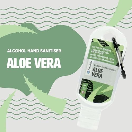 Palm Safe Aloe Vera 3 Pack 60ml Anti Bacterial Premium Hand Sanitiser Travel Size Refillable Clip Bottle Quick Drying Non Sticky Extra Moisturising Kills 99.9% of Viruses and Bacteria — view 3