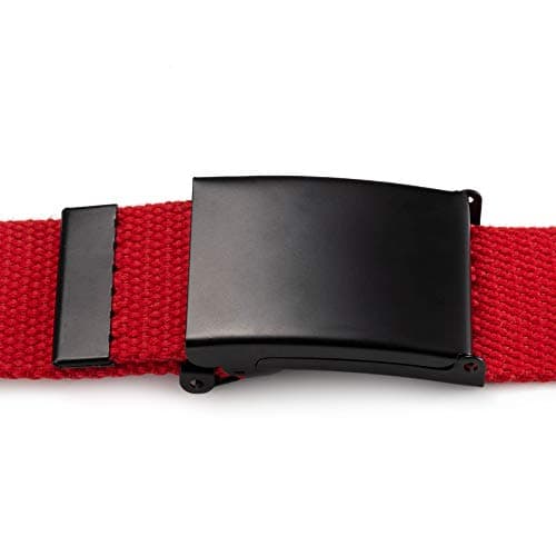 Cut To Fit Canvas Web Belt Size Up to 52-inch with Flip-Top Solid Black Military Buckle (Red)(Size: Cut to One size) — view 6