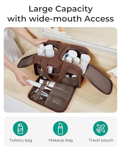 BAGSMART Large Travel Toiletry Makeup Bag, Upright Storage, Brush Pocket — view 2