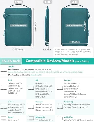 HYZUO 15-16 Inch Laptop Case Sleeve for MacBook Pro 16 M5, Dark Green — view 4