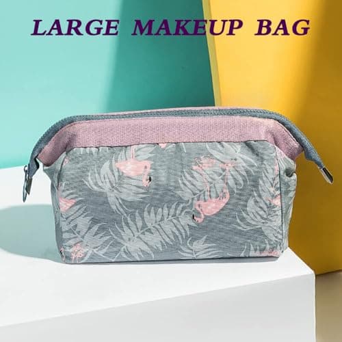 Large Makeup Bag,Flamingo Toilet Bags for Women,Wash Bag Women,Travel Wash Bags,Skincare Bages,Waterproof Polyester Cotton Makeup Bages,Portable Travel Toiletry Wash Bagi,for Skincare&Accessories. — view 4