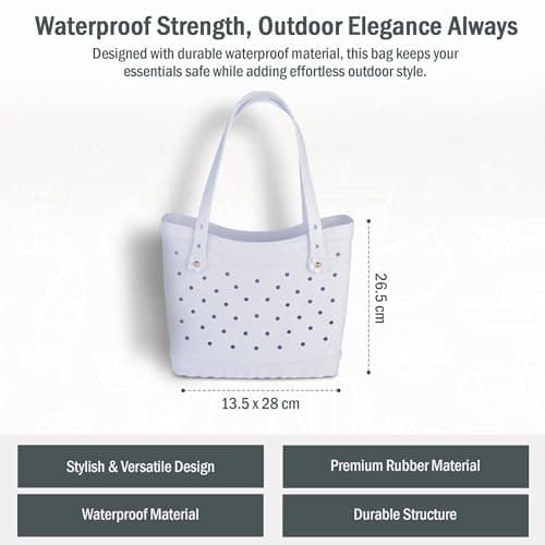 Bodygenix Ladies Charms Bag – Solid Colour Rubber Beach Tote Handbag with Decorative Charms – Stylish, Durable & Waterproof Large Shoulder Bag for Everyday, Travel & Holiday Use – Blue — view 4