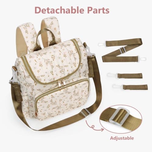 SDSFGX Floral Nappy Changing Bag Backpack Cotton Quilted Diaper Rucksack for Mums Baby Travel Backpack with Stroller Strap — view 6