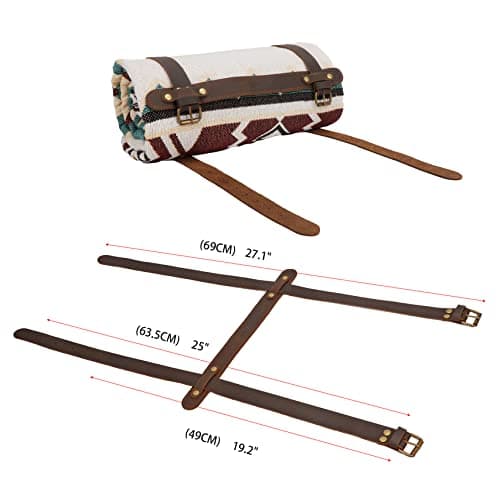 Leather Picnic Blanket Carry Strap for Outdoor Camping Travel Rug Carrier — view 3