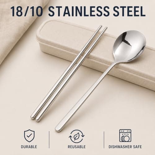 EXZACT Chopsticks and Spoon Set, 18/10 Stainless Steel with Travel Case — view 4