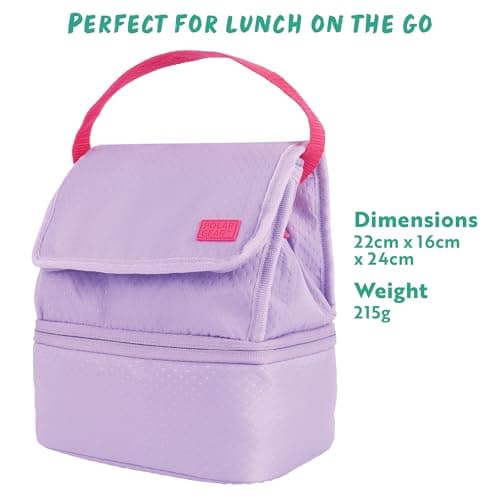 Polar Gear 2 Compartment Washshable Lunch Bag in Lavender. Fully Insulated to Keep Food Cooler for Longer. Personalise Your Lunch Bag with the Name Card Inside the Bag — view 3