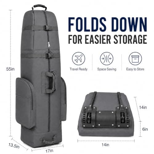 Golf Travel Bags with Wheels, 1200D Heavy Duty Oxford Wear-Resistant with Extra Storage Bag, Lightweight & Portable Golf Club Travel Cover for Airlines Easy Storage，Grey：Upgrade — view 2